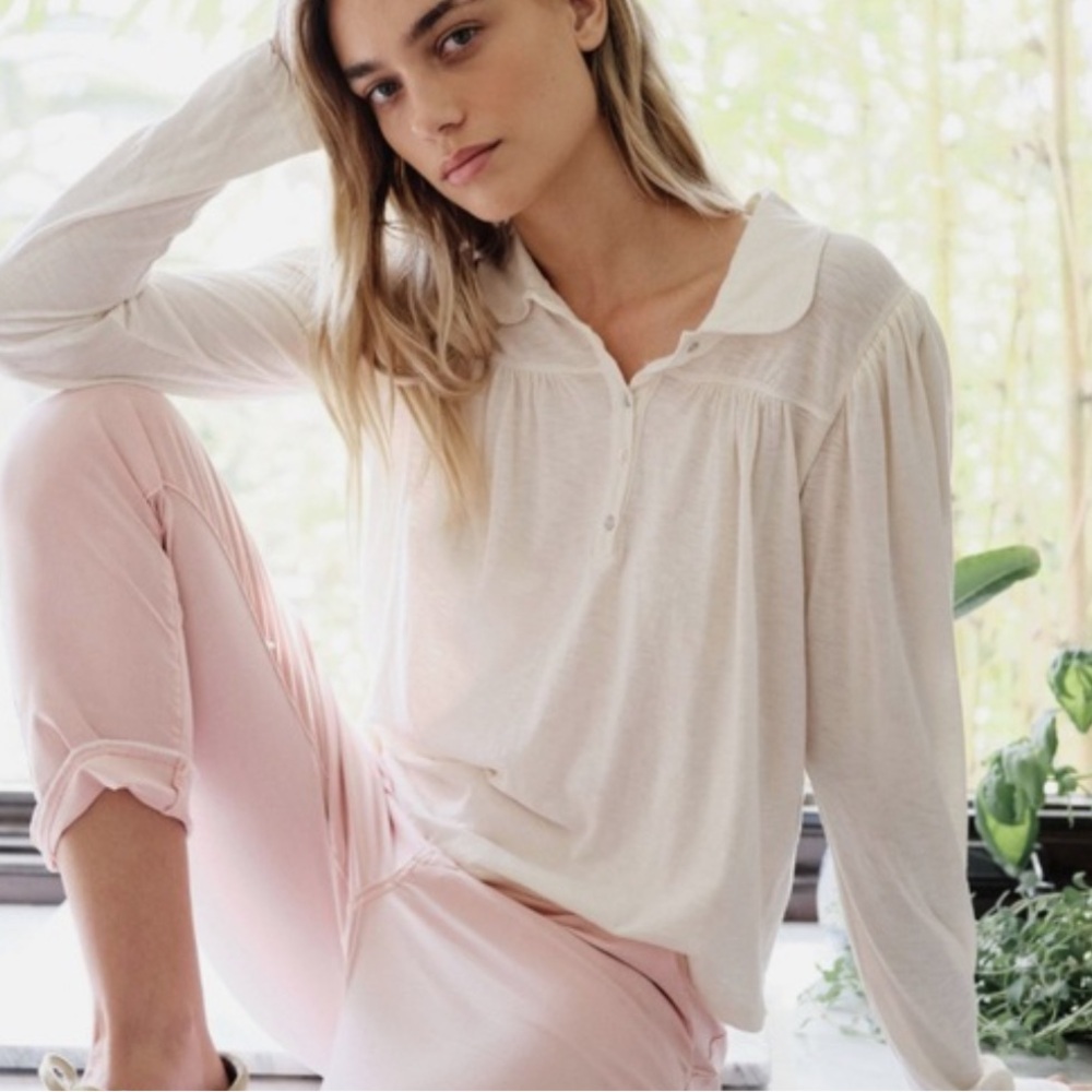 Sundry Cream Long Sleeve Cotton Blouse NEW